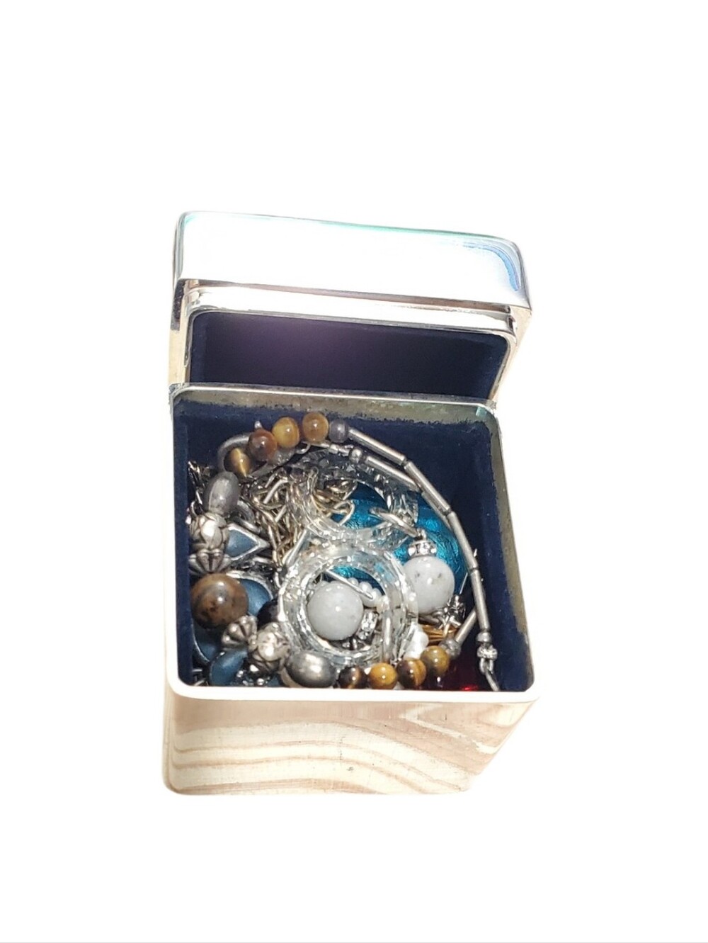 Vtg. Silver Cube Trinket Box